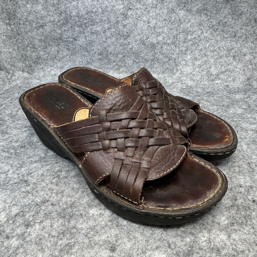 Born Woven Wedge Sandals Womens Size 7 Brown Leather Basketweave Y2K Boho Artsy